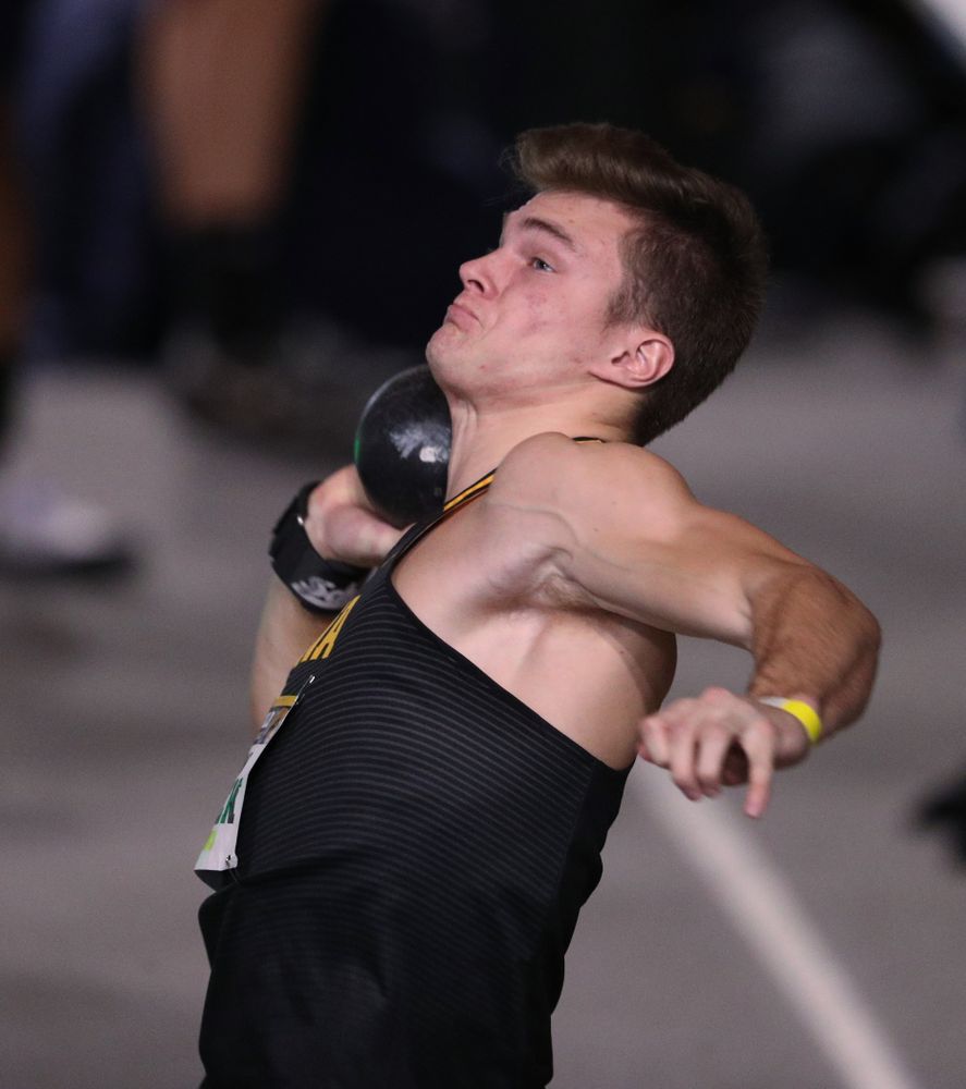 Iowa's Peyton Haack competes in the Shot Put during the Black and Gold Premier meet Saturday, January 26, 2019 at the Recreation Building. (Brian Ray/hawkeyesports.com)