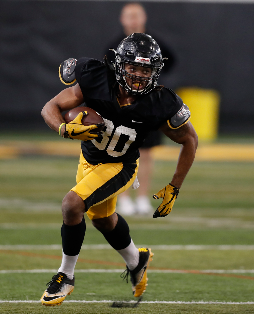 Iowa Hawkeyes wide receiver Devonte Young (80) during spring practice Saturday, March 31, 2018 at the Hansen Football Performance Center. (Brian Ray/hawkeyesports.com)