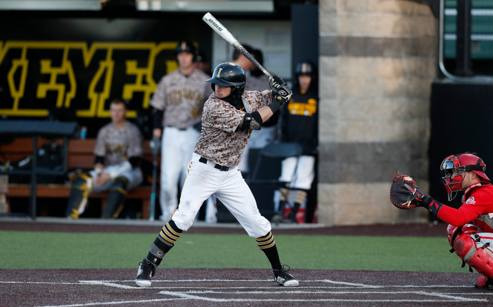 Iowa Hawkeyes infielder Mitchell Boe (4) against the Ohio State Buckeyes Saturday, April 7, 2018 at Duane Banks Field. (Brian Ray/hawkeyesports.com)