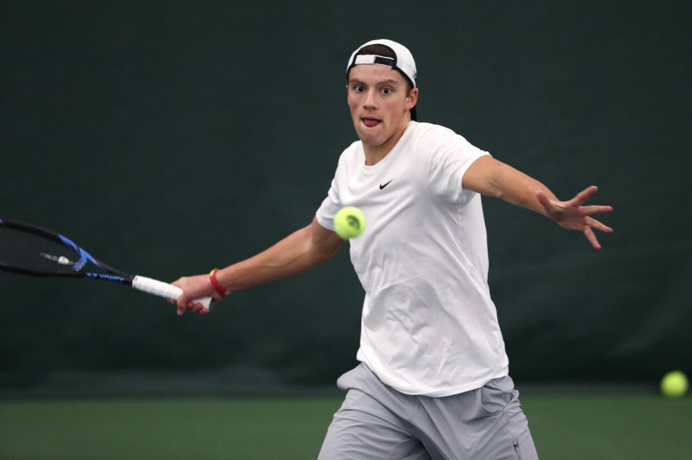 Iowa's Joe Tyler against Western Michigan Saturday, January 19, 2019 at the Hawkeye Tennis and Recreation Complex. (Brian Ray/hawkeyesports.com)