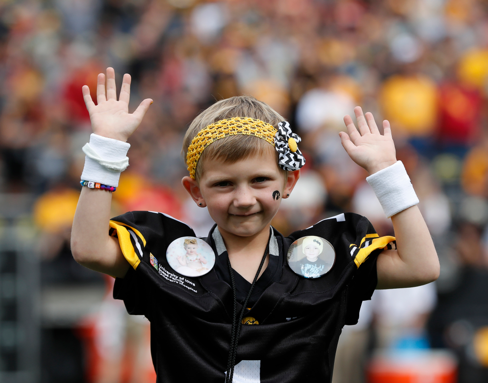 Kid Captain Harper Stribe before the Iowa Hawkeyes game against against the Iowa State Cyclones Saturday, September 8, 2018 at Kinnick Stadium. (Brian Ray/hawkeyesports.com)