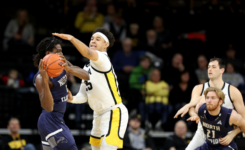 Iowa Hawkeyes forward Cordell Pemsl (35) against North Florida Thursday, November 21, 2019 at Carver-Hawkeye Arena. (Brian Ray/hawkeyesports.com)