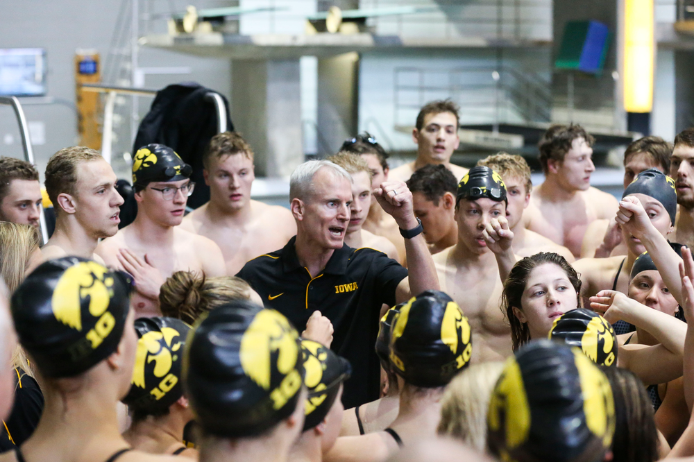 Iowa Hawkeyes head coach Marc Long during Iowa swim and dive vs Minnesota on Saturday, October 26, 2019 at the Campus Wellness and Recreation Center. (Lily Smith/hawkeyesports.com)