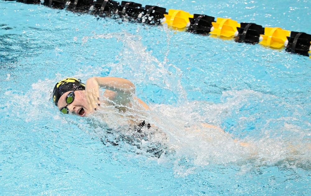 Iowa’s Erin Lang swims the women’s 200-yard freestyle event during their meet against Michigan State and Northern Iowa at the Campus Recreation and Wellness Center in Iowa City on Friday, Oct 4, 2019. (Stephen Mally/hawkeyesports.com)