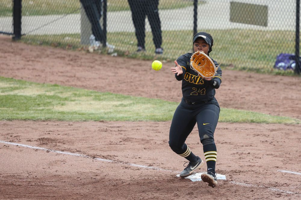 Iowa's Donirae Mayhew (24) at game 2 vs Northwestern on Saturday, March 30, 2019 at Bob Pearl Field. (Lily Smith/hawkeyesports.com)