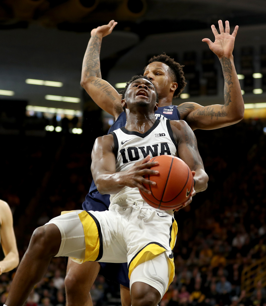 Iowa Hawkeyes guard Joe Toussaint (1) against Penn State Saturday, February 29, 2020 at Carver-Hawkeye Arena. (Brian Ray/hawkeyesports.com)