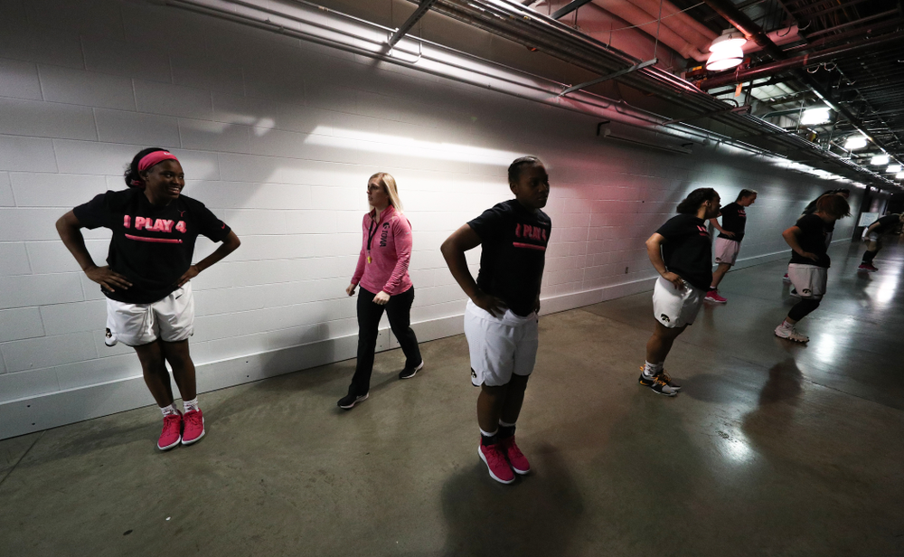 Strength and Conditioning coach Lindsay Dinkelman against the Rutgers Scarlet Knights in the semi-finals of the Big Ten Tournament Saturday, March 9, 2019 at Bankers Life Fieldhouse in Indianapolis, Ind. (Brian Ray/hawkeyesports.com)
