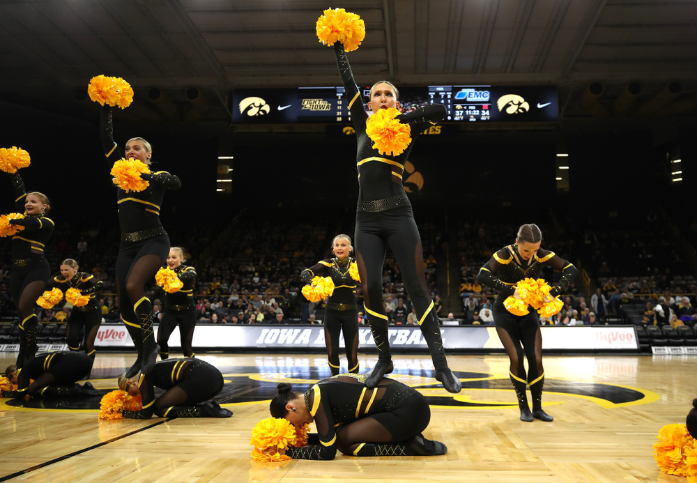 The Iowa Dance Team performs at halftime of the Iowa Hawkeyes game against the Nebraska Cornhuskers Thursday, January 3, 2019 at Carver-Hawkeye Arena. (Brian Ray/hawkeyesports.com)