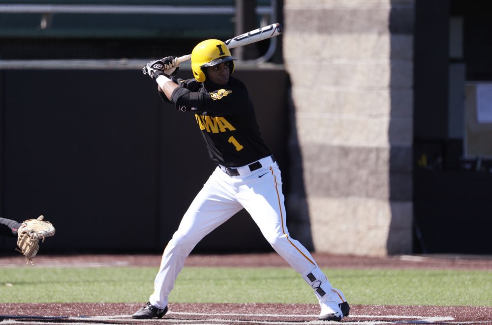 Iowa Hawkeyes infielder Lorenzo Elion (1) against California State Northridge Sunday, March 17, 2019 at Duane Banks Field. (Brian Ray/hawkeyesports.com)