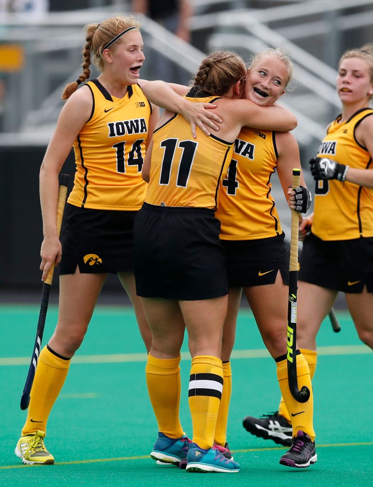 Iowa Hawkeyes Makenna Grewe (4) and Katie Birch (11) against Ball State Sunday, September 2, 2018 at Grant Field. (Brian Ray/hawkeyesports.com)