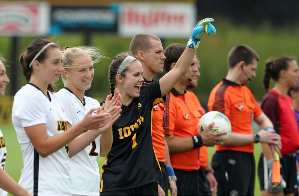 Iowa Hawkeyes goalkeeper Claire Graves (1) during a 6-1 win over Northern Iowa Sunday, August 25, 2019 at the Iowa Soccer Complex. (Brian Ray/hawkeyesports.com)