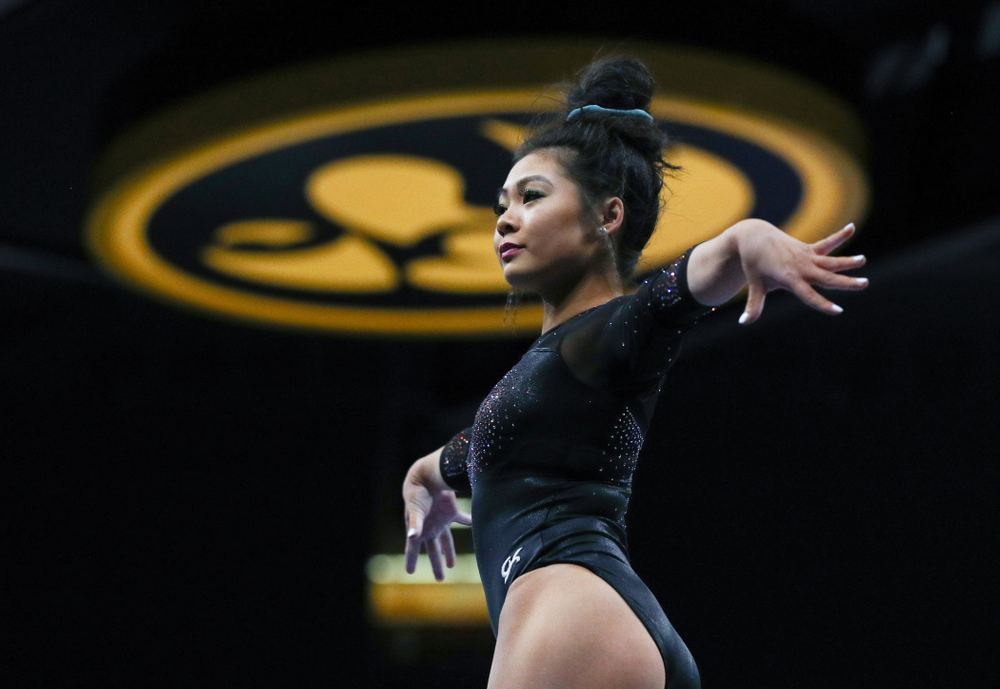 Iowa’s Claire Kaji competes on the beam against Michigan Friday, February 14, 2020 at Carver-Hawkeye Arena. (Brian Ray/hawkeyesports.com)