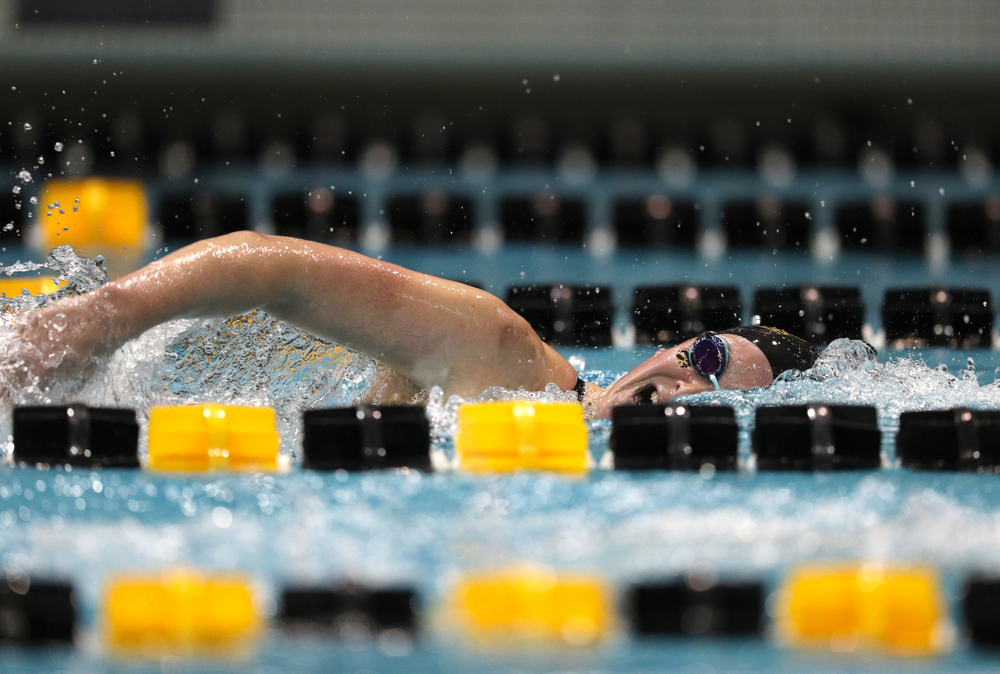 Iowa's Abbey Schneider swims the 500-yard freestyle against the Iowa State Cyclones in the Iowa Corn Cy-Hawk Series Friday, December 7, 2018 at at the Campus Recreation and Wellness Center. (Brian Ray/hawkeyesports.com)