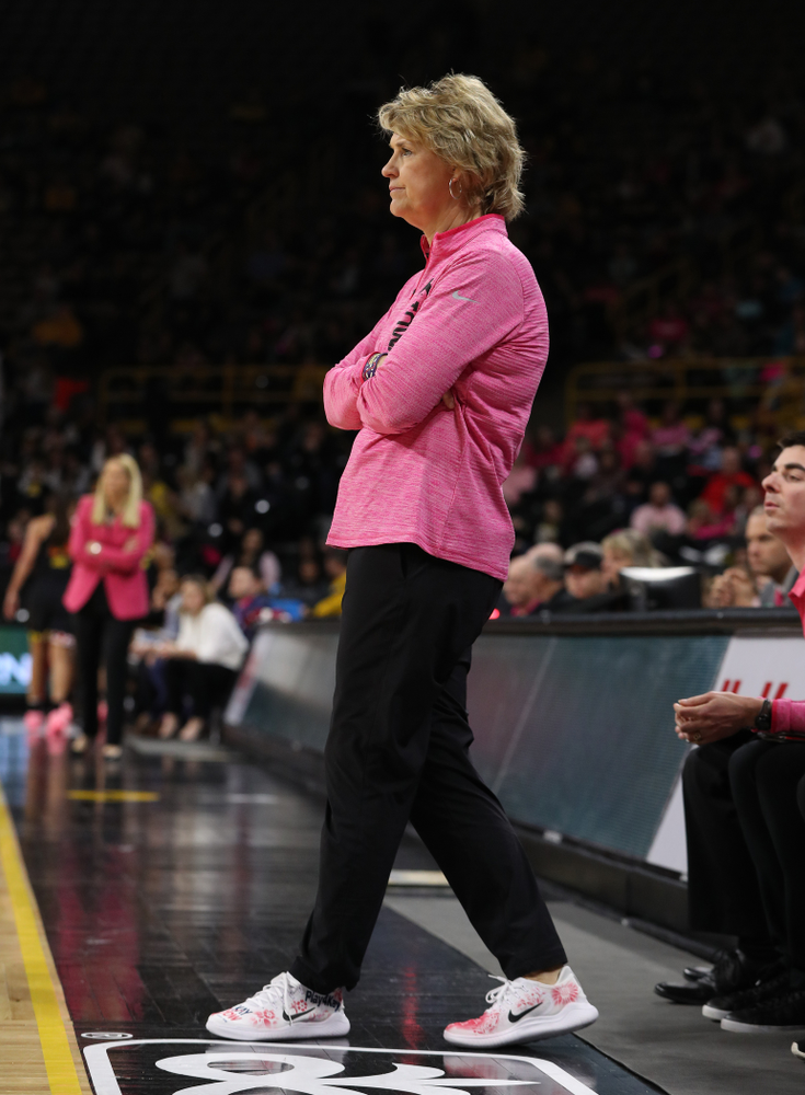 Iowa Hawkeyes head coach Lisa Bluder against the seventh ranked Maryland Terrapins Sunday, February 17, 2019 at Carver-Hawkeye Arena. (Brian Ray/hawkeyesports.com)