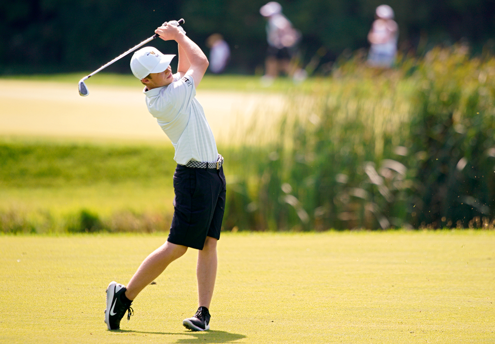 Iowa’s Matthew Garside hits from the fairway during the second day of the Golfweek Conference Challenge at the Cedar Rapids Country Club in Cedar Rapids on Monday, Sep 16, 2019. (Stephen Mally/hawkeyesports.com)