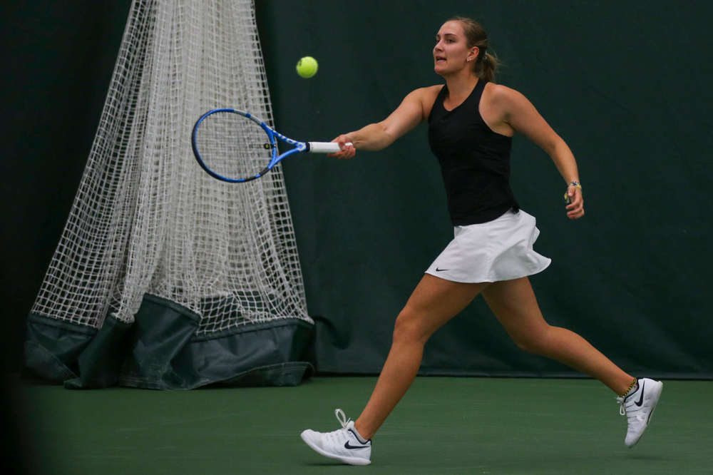 IowaÕs Ashleigh Jacobs at womenÕs tennis senior day vs Nebraska on Saturday, April 13, 2019 at the Hawkeye Tennis and Recreation Complex. (Lily Smith/hawkeyesports.com)