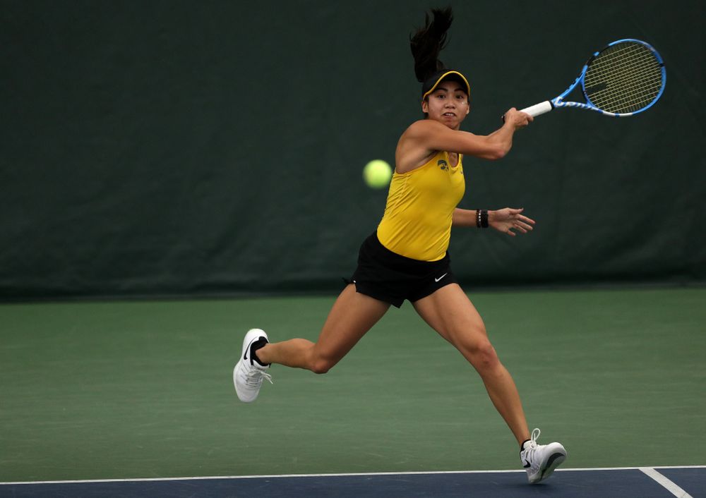 Iowa's Michelle Bacalla against the Iowa State Cyclones Friday, February 8, 2019 at the Hawkeye Tennis and Recreation Complex. (Brian Ray/hawkeyesports.com)