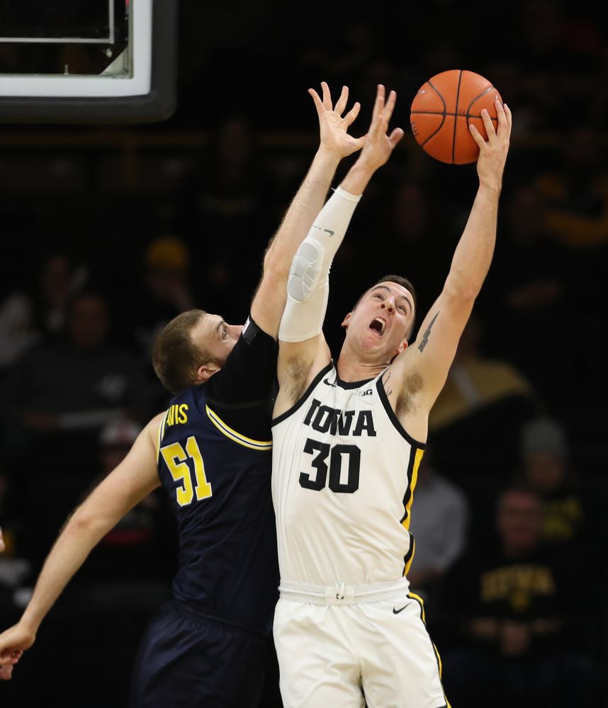 Iowa Hawkeyes guard Connor McCaffery (30) against the Michigan Wolverines Friday, January 17, 2020 at Carver-Hawkeye Arena. (Brian Ray/hawkeyesports.com)