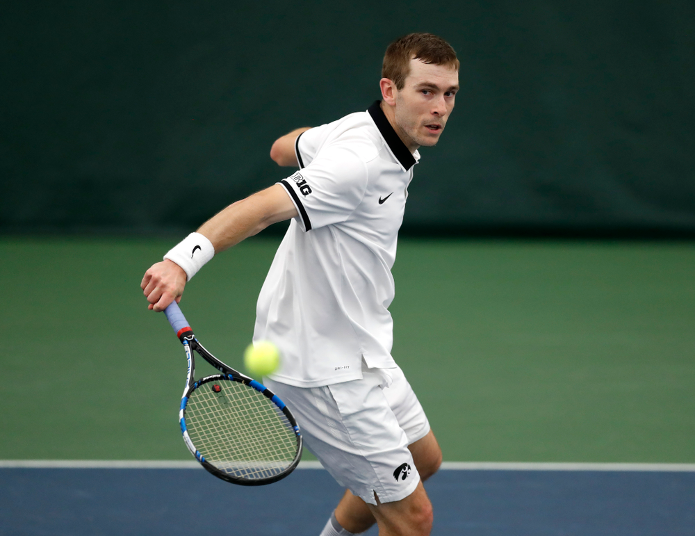 Jake Jacoby against Purdue Sunday, April 15, 2018 at the Hawkeye Tennis and Recreation Center. (Brian Ray/hawkeyesports.com)