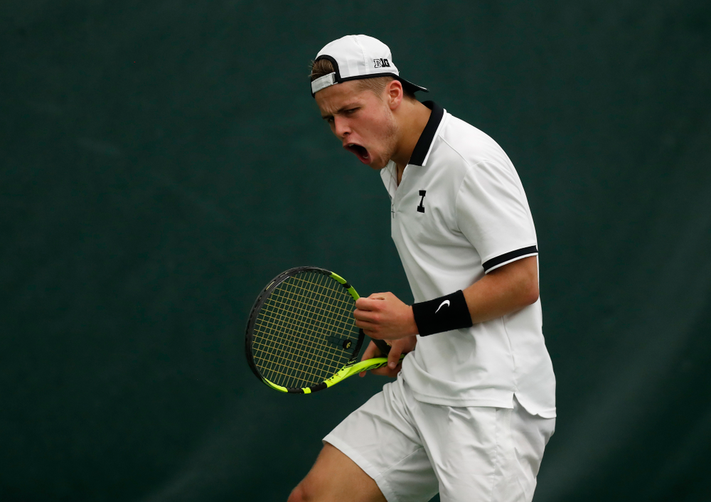 Will Davies against Purdue Sunday, April 15, 2018 at the Hawkeye Tennis and Recreation Center. (Brian Ray/hawkeyesports.com)