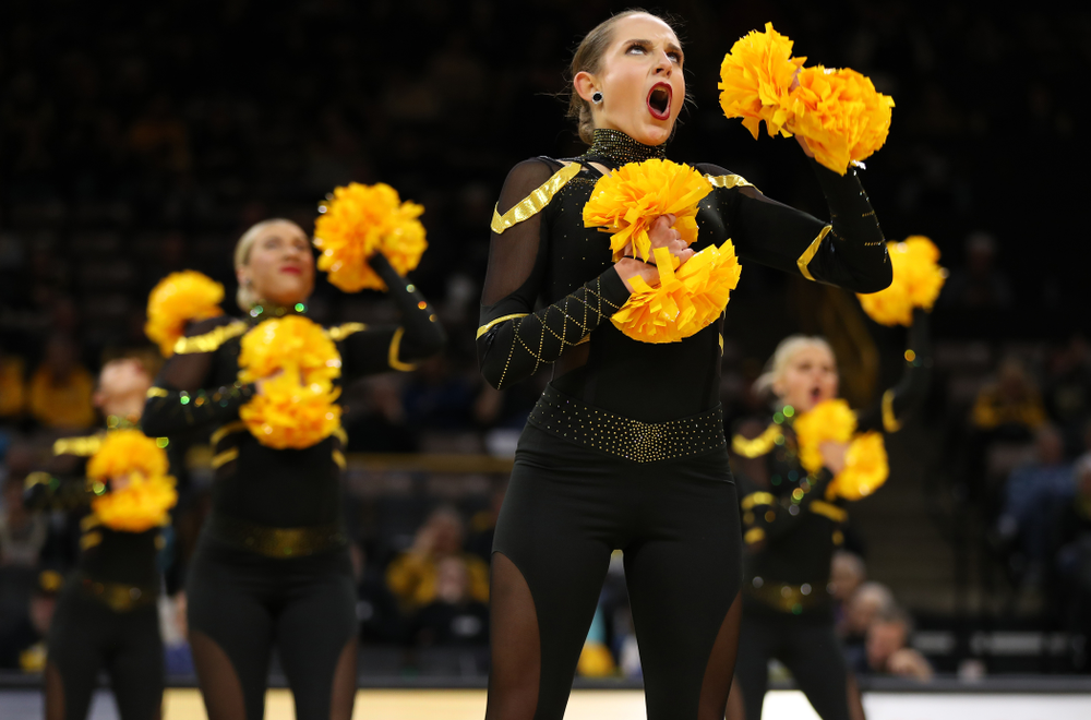 The Iowa Dance Team performs at halftime of the Iowa Hawkeyes game against the Nebraska Cornhuskers Thursday, January 3, 2019 at Carver-Hawkeye Arena. (Brian Ray/hawkeyesports.com)