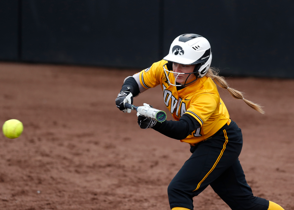 Iowa Hawkeyes outfielder Cheyenne Pratt (27) against UW Green Bay Tuesday, March 27, 2018 at Bob Pearl Field. (Brian Ray/hawkeyesports.com)