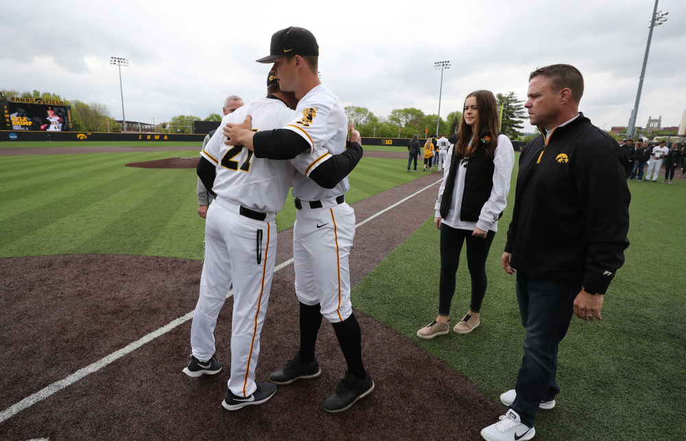 Iowa Hawkeyes Kyle Shimp (45) during senior day festivities before their game against Michigan State Sunday, May 12, 2019 at Duane Banks Field. (Brian Ray/hawkeyesports.com)