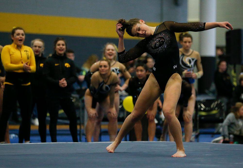 Melissa Zurawski competes in the floor exercise during the Black and Gold Intrasquad meet at the Field House on 12/2/17. (Tork Mason/hawkeyesports.com)