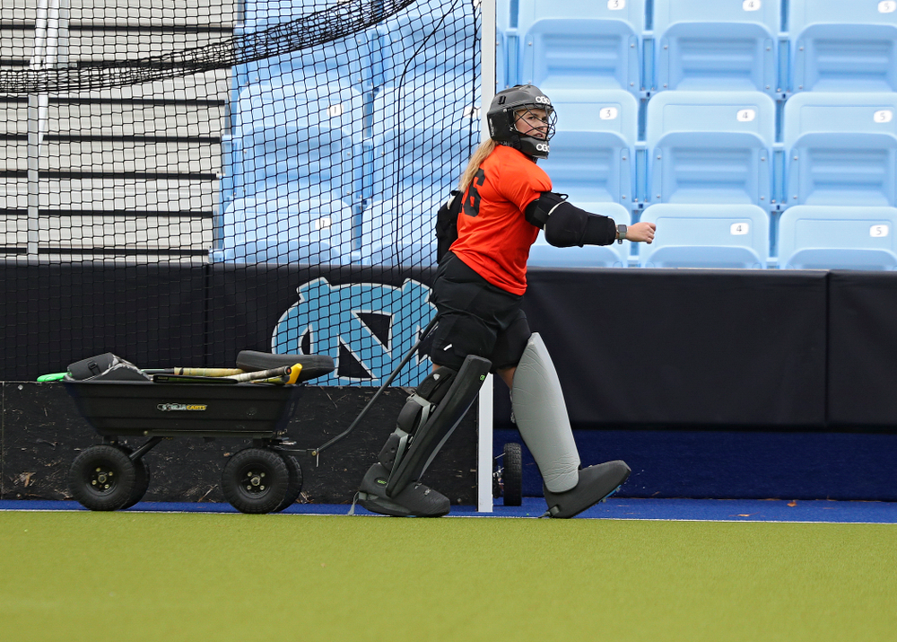Iowa’s Leslie Speight (96) pulls a wagon during their practice at Karen Shelton Stadium in Chapel Hill, N.C. on Thursday, Nov 14, 2019. (Stephen Mally/hawkeyesports.com)