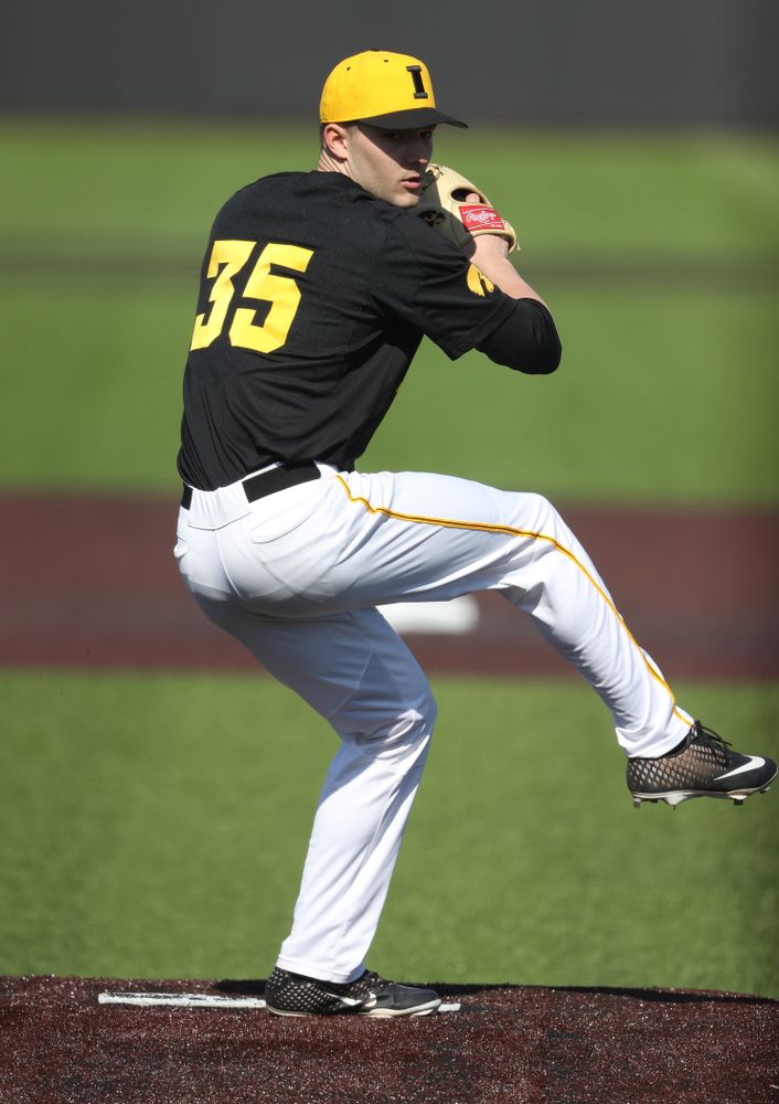 Iowa Hawkeyes Cam Baumann (35) against California State Northridge Sunday, March 17, 2019 at Duane Banks Field. (Brian Ray/hawkeyesports.com)
