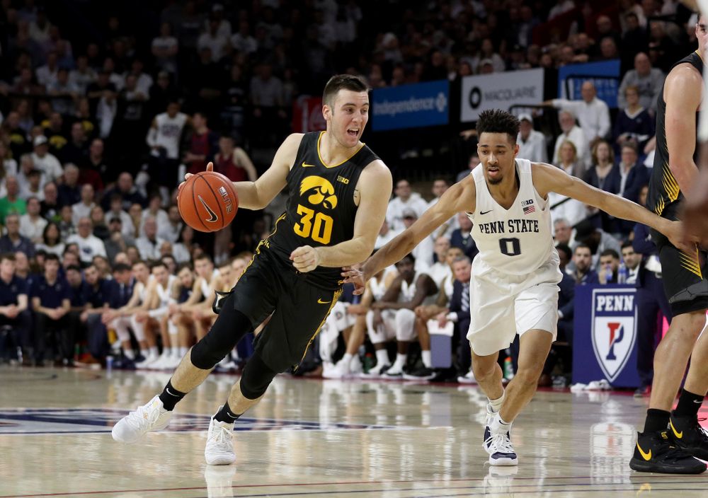 Iowa Hawkeyes guard Connor McCaffery (30) against Penn State Saturday, January 4, 2020 at the Palestra in Philadelphia. (Brian Ray/hawkeyesports.com)
