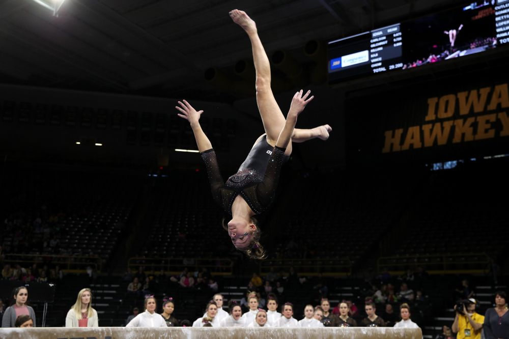 Iowa's Mackenzie Vance competes on the beam during their meet against the Minnesota Golden Gophers Saturday, January 19, 2019 at Carver-Hawkeye Arena. (Brian Ray/hawkeyesports.com)