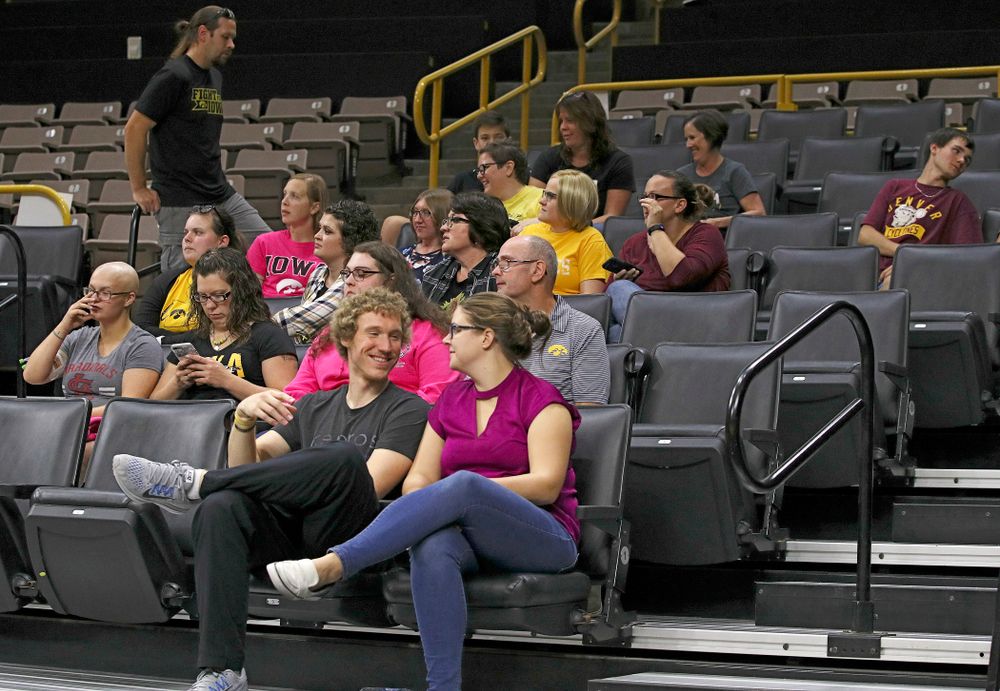Visitors from the University of Iowa Hospitals and Clinics Adolescent and Young Adult (AYA) Cancer Program watch practice at Carver-Hawkeye Arena in Iowa City on Monday, Sep 30, 2019. (Stephen Mally/hawkeyesports.com)