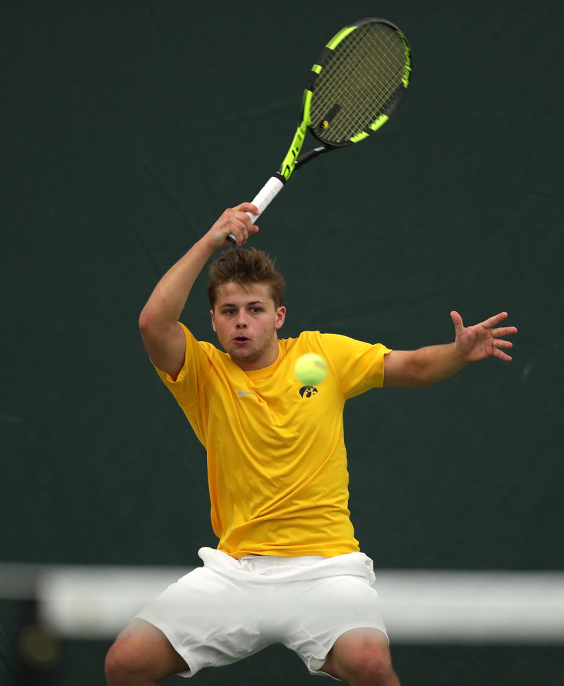 Will Davies against Utah Sunday, February 10, 2019 at the Hawkeye Tennis and Recreation Complex. (Brian Ray/hawkeyesports.com)