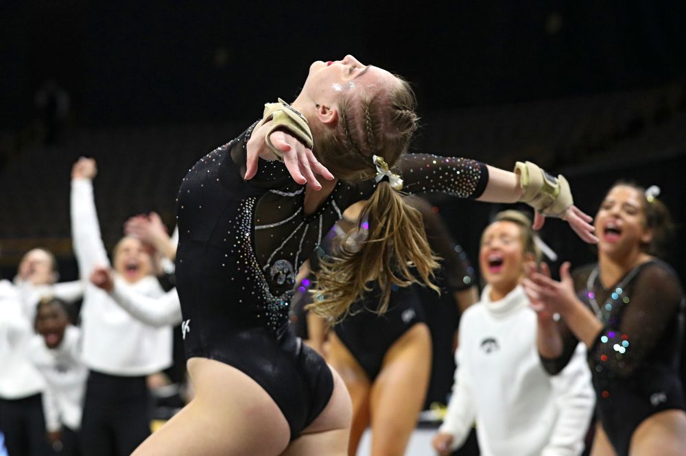 Iowa’s Lauren Guerin competes on the floor during their meet at Carver-Hawkeye Arena in Iowa City on Sunday, March 8, 2020. (Stephen Mally/hawkeyesports.com)