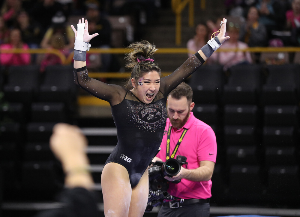 Iowa's Nicole Chow competes on the bars during their meet against the Minnesota Golden Gophers Saturday, January 19, 2019 at Carver-Hawkeye Arena. (Brian Ray/hawkeyesports.com)