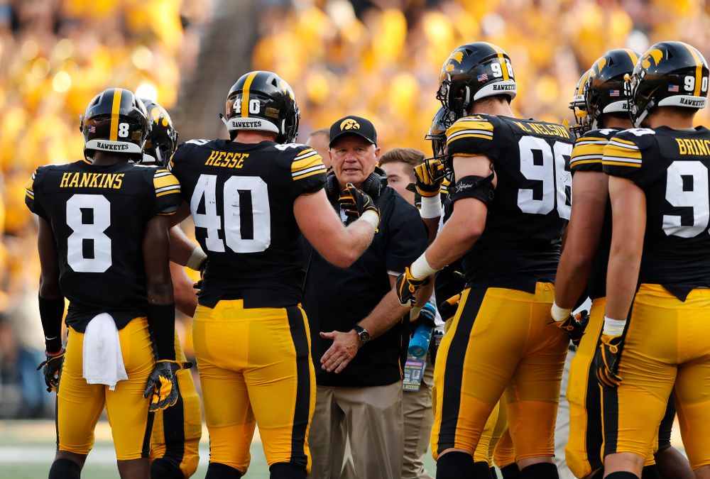 Iowa Hawkeyes defensive line coach Reese Morgan against the Northern Illinois Huskies Saturday, September 1, 2018 at Kinnick Stadium. (Brian Ray/hawkeyesports.com)