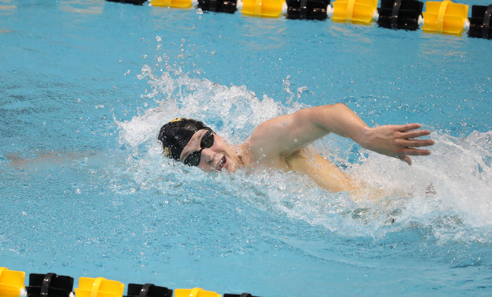 Iowa's Ben Colin swims the 1000 yard freestyle during a double dual against Wisconsin and Northwestern Saturday, January 19, 2019 at the Campus Recreation and Wellness Center. (Brian Ray/hawkeyesports.com)