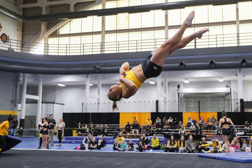 Alex Greenwald performs a floor routine during the Iowa women’s gymnastics Black and Gold Intraquad Meet on Saturday, December 7, 2019 at the UI Field House. (Lily Smith/hawkeyesports.com)