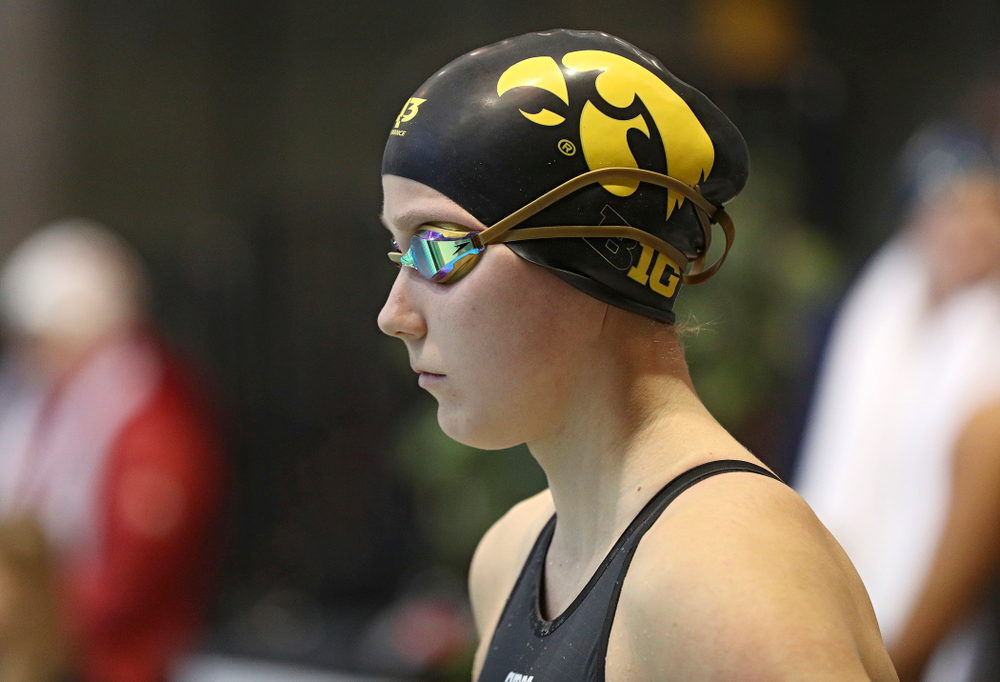 Iowa’s Aleksandra Olesiak waits for the women’s 200 yard breaststroke preliminary event during the 2020 Women’s Big Ten Swimming and Diving Championships at the Campus Recreation and Wellness Center in Iowa City on Saturday, February 22, 2020. (Stephen Mally/hawkeyesports.com)
