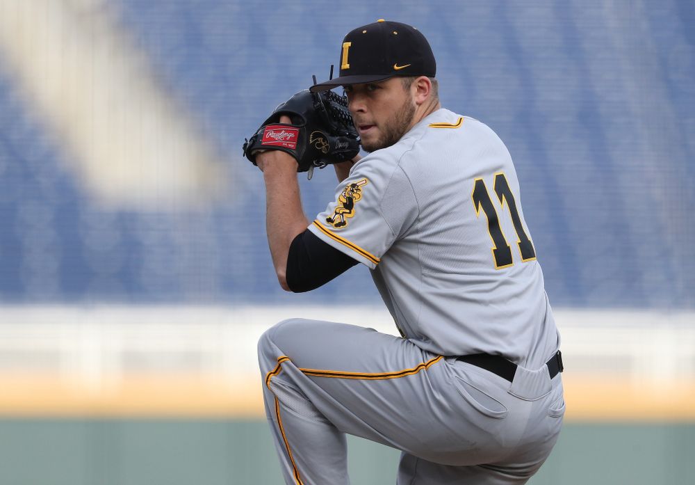 Iowa Hawkeyes Cole McDonald (11) against the Indiana Hoosiers in the first round of the Big Ten Baseball Tournament Wednesday, May 22, 2019 at TD Ameritrade Park in Omaha, Neb. (Brian Ray/hawkeyesports.com)
