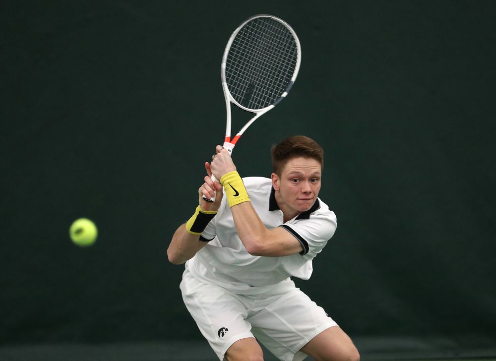 Iowa's Jason Kerst against North Dakota Friday, January 25, 2019 at the Hawkeye Tennis and Recreation Complex. (Brian Ray/hawkeyesports.com)