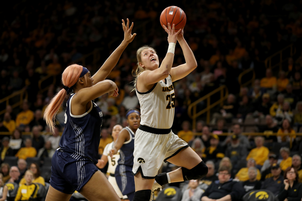 Iowa Hawkeyes forward/center Monika Czinano (25) against Penn State Saturday, February 22, 2020 at Carver-Hawkeye Arena. (Brian Ray/hawkeyesports.com)