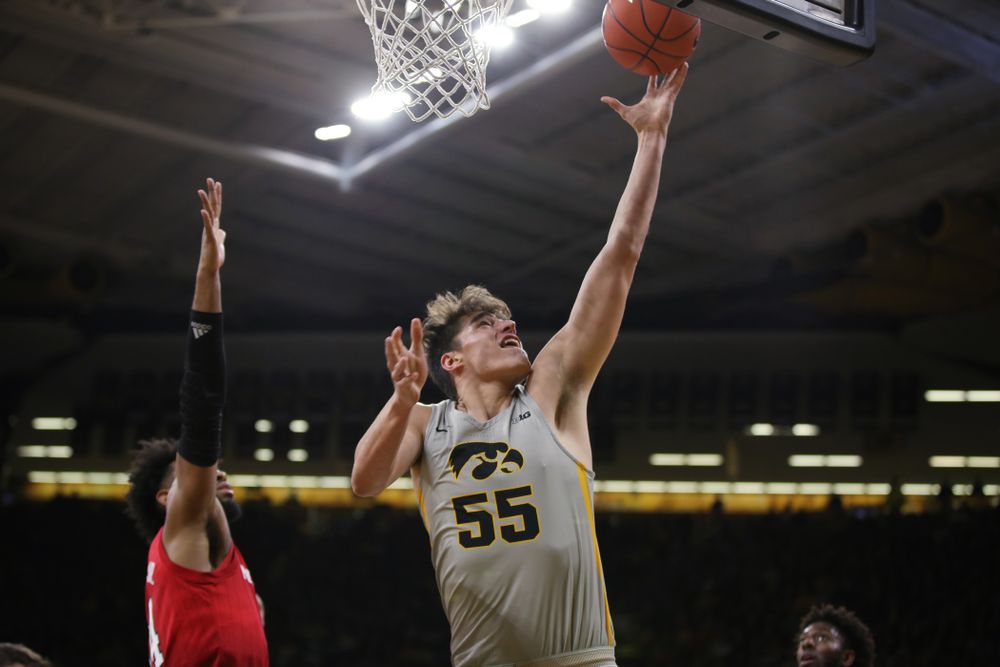 Iowa Hawkeyes forward Luka Garza (55) against the Nebraska Cornhuskers Sunday, January 6, 2019 at Carver-Hawkeye Arena. (Brian Ray/hawkeyesports.com)