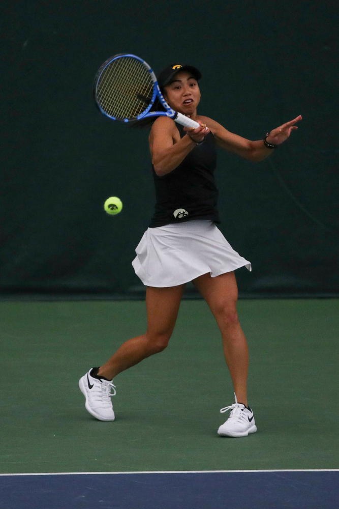 IowaÕs Michelle Bacalla at womenÕs tennis senior day vs Nebraska on Saturday, April 13, 2019 at the Hawkeye Tennis and Recreation Complex. (Lily Smith/hawkeyesports.com)