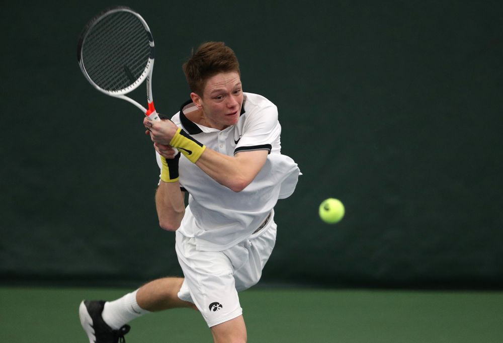 Iowa's Jason Kerst against North Dakota Friday, January 25, 2019 at the Hawkeye Tennis and Recreation Complex. (Brian Ray/hawkeyesports.com)