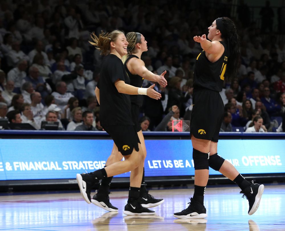 Iowa Hawkeyes forward Megan Gustafson (10) against the Drake Bulldogs Friday, December 21, 2018 at the Knapp Center in Des Moines. (Brian Ray/hawkeyesports.com)