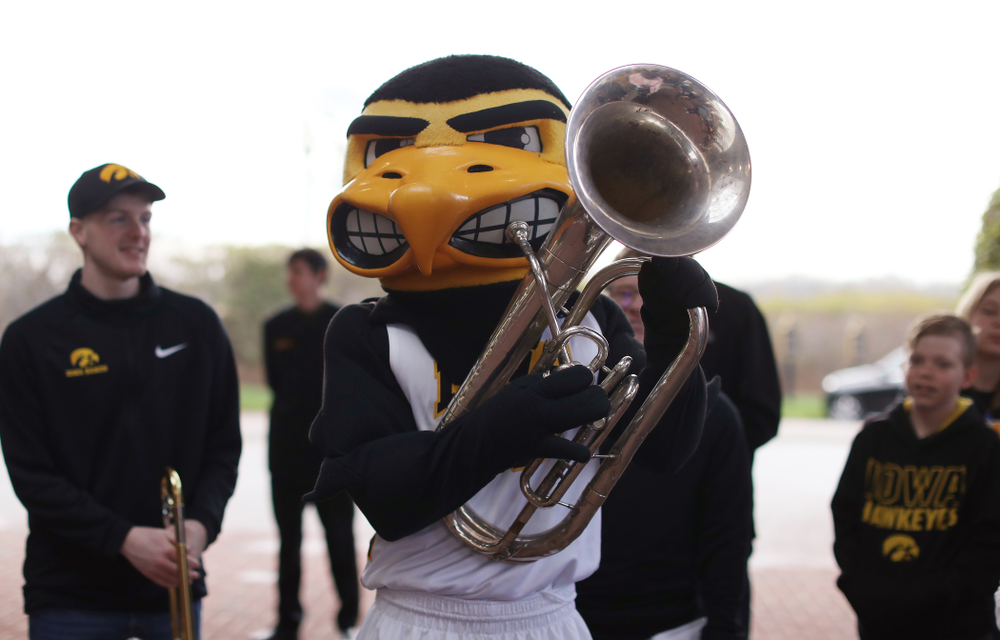 Herky The Hawk during a send off at the hotel before their game against the NC State Wolfpack in the regional semi-final of the 2019 NCAA Women's College Basketball Tournament Saturday, March 30, 2019 at Greensboro Coliseum in Greensboro, NC.(Brian Ray/hawkeyesports.com)