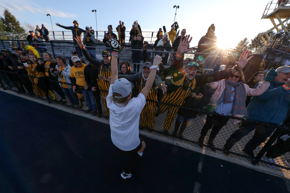 The Iowa Hawkeyes celebrate their victory over Penn State in the 2019 Big Ten Field Hockey Tournament Championship Game Sunday, November 10, 2019 in State College. (Brian Ray/hawkeyesports.com)