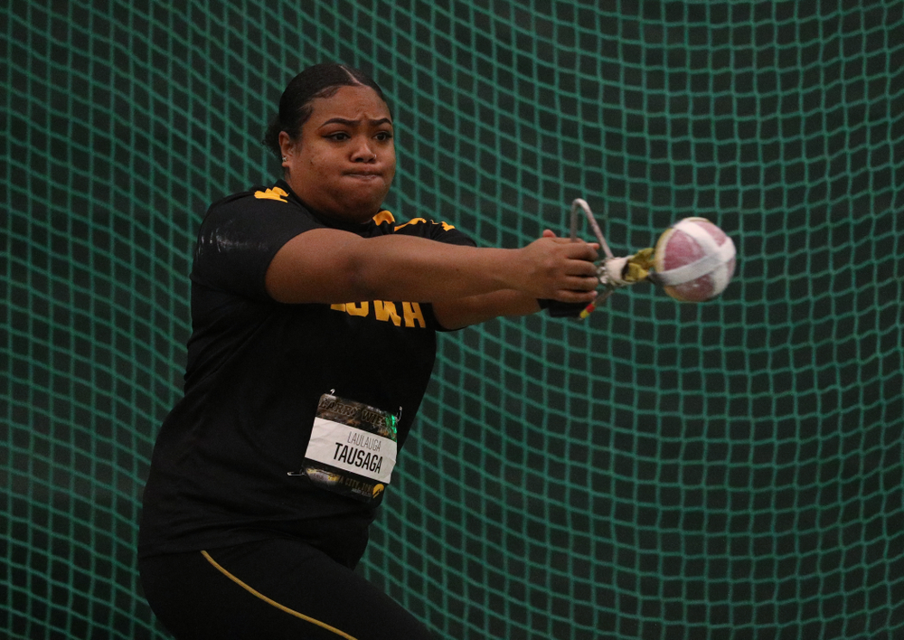 Iowa's Laulauga Tausaga competes in the weight throw during the 2019 Larry Wieczorek Invitational Friday, January 18, 2019 at the Hawkeye Tennis and Recreation Center. (Brian Ray/hawkeyesports.com)